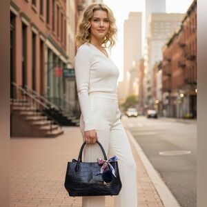 3FER Furla Dark Blue Croc-Embossed Satchel